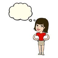 cartoon happy woman with hands on hips thought bubble N11