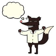 cartoon happy wolf wearing shirt with thought bubble N3