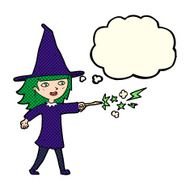 cartoon witch girl casting spell with thought bubble N11