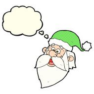 cartoon jolly santa claus face with thought bubble N5