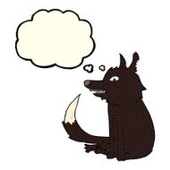 cartoon wolf sitting with thought bubble N2