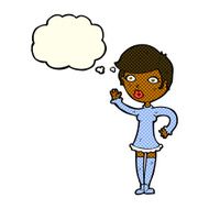 cartoon pretty woman waving with thought bubble N49
