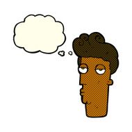 cartoon bored man&#039;s face with thought bubble N5