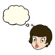 cartoon surprised female face with thought bubble N36