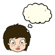 cartoon surprised female face with thought bubble N37