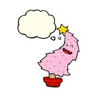 cartoon dancing christmas tree with thought bubble N10