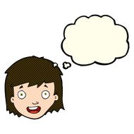 cartoon happy female face with thought bubble N110