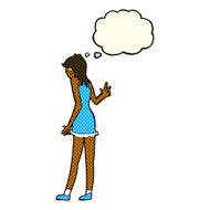 cartoon woman waving with thought bubble N203