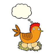 cartoon hen on eggs with thought bubble N5