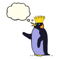 cartoon emperor penguin waving with thought bubble N3