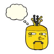 cartoon gold robot head with thought bubble N5