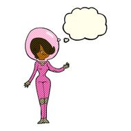 cartoon space woman with thought bubble N17