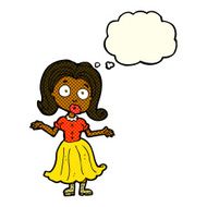 cartoon confused girl with thought bubble N6