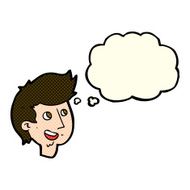 cartoon happy boy face with thought bubble N25