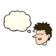 cartoon happy boy face with thought bubble N26