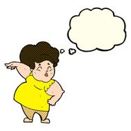 cartoon happy overweight lady with thought bubble N5