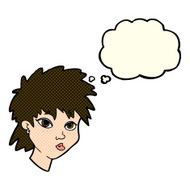 cartoon curious girl with thought bubble N5