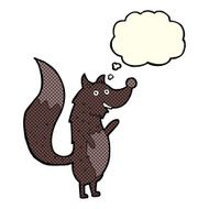 cartoon waving wolf with thought bubble N8
