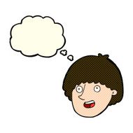 cartoon happy male face with thought bubble N11