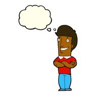 cartoon man with folded arms grinning thought bubble N6