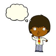 cartoon school boy answering question with thought bubble N30