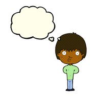 cartoon whistling boy with thought bubble N6