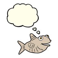 cartoon happy fish with thought bubble N14