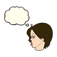 cartoon female face with narrowed eyes thought bubble N5