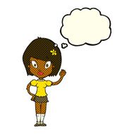 cartoon pretty girl waving with thought bubble N15