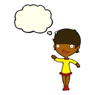 cartoon waving woman with thought bubble N84