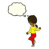 cartoon girl dancing with thought bubble N6