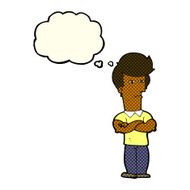 cartoon man with folded arms thought bubble N17