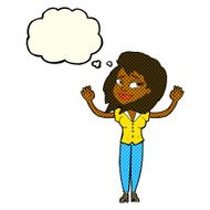 cartoon woman giving up with thought bubble N6