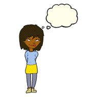 cartoon happy woman with thought bubble N150