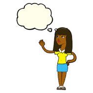 cartoon pretty woman waving with thought bubble N50