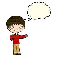 cartoon happy boy pointing with thought bubble N11