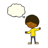 cartoon unhappy boy with thought bubble N35