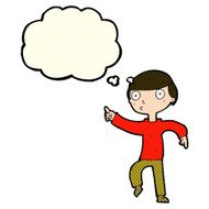 cartoon boy pointing with thought bubble N17