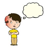 cartoon boy with growth on head thought bubble N21