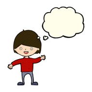 cartoon waving boy with thought bubble N11