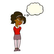 cartoon pretty girl tilting head with thought bubble N6