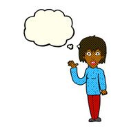 cartoon shocked woman waving hand with thought bubble N6