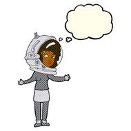 cartoon woman wearing astronaut helmet with thought bubble N6