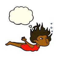 cartoon woman swimming underwater with thought bubble N6