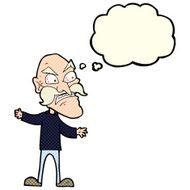 cartoon angry old man with thought bubble N82