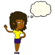 cartoon pretty woman waving with thought bubble N51