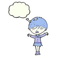 cartoon waving vampire girl with thought bubble N9