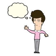 cartoon bored man waving with thought bubble N4