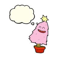 cartoon dancing christmas tree with thought bubble N11