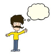cartoon waving mustache man with thought bubble N5